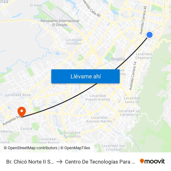 Br. Chicó Norte II Sector (Ak 15 - Cl 97) (A) to Centro De Tecnologías Para La Construcción Y La Madera (Sena) map