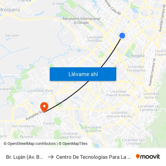 Br. Luján (Av. Boyacá - Cl 64h) (A) to Centro De Tecnologías Para La Construcción Y La Madera (Sena) map