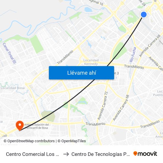 Centro Comercial Los Tres Elefantes (Av. Boyacá - Cl 23) (A) to Centro De Tecnologías Para La Construcción Y La Madera (Sena) map