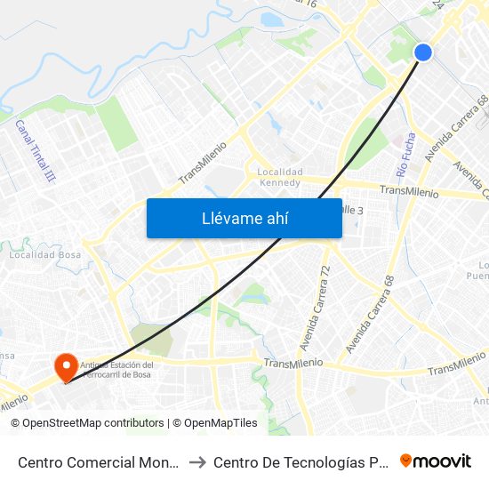 Centro Comercial Montevideo Plaza (Av. Boyacá - Cl 22) (A) to Centro De Tecnologías Para La Construcción Y La Madera (Sena) map