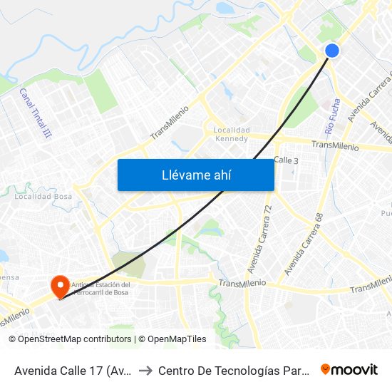 Avenida Calle 17 (Av. Boyacá - Av. Centenario) (A) to Centro De Tecnologías Para La Construcción Y La Madera (Sena) map