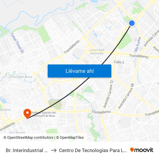 Br. Interindustrial (Av. Boyacá - Cl 13) (A) to Centro De Tecnologías Para La Construcción Y La Madera (Sena) map