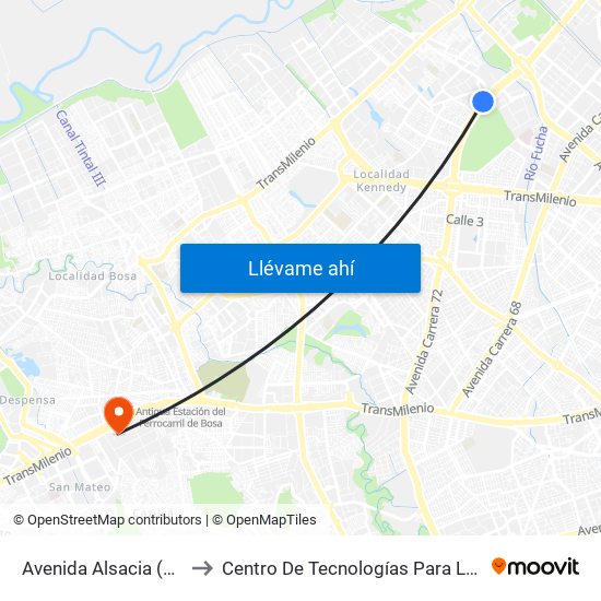 Avenida Alsacia (Av. Boyacá - Ac 12) (A) to Centro De Tecnologías Para La Construcción Y La Madera (Sena) map