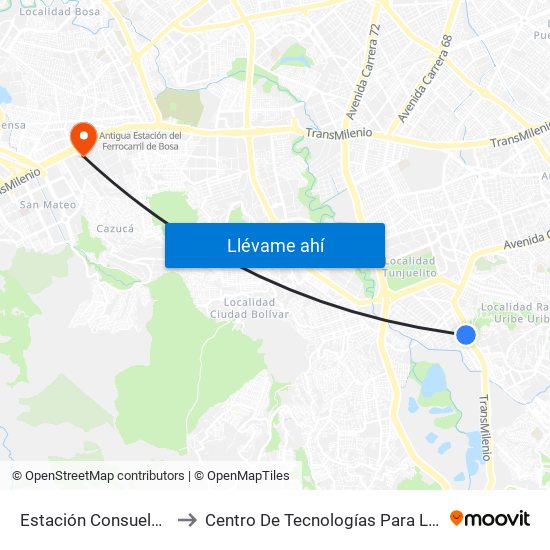 Estación Consuelo (Av. Caracas - Kr 12a) to Centro De Tecnologías Para La Construcción Y La Madera (Sena) map