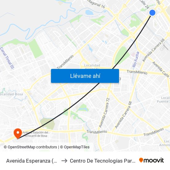 Avenida Esperanza (Av. Boyacá - Av. Esperanza) (A) to Centro De Tecnologías Para La Construcción Y La Madera (Sena) map