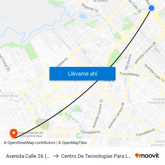 Avenida Calle 26 (Av. Boyacá - Ac 26) (A) to Centro De Tecnologías Para La Construcción Y La Madera (Sena) map