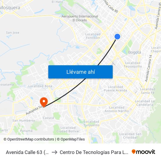 Avenida Calle 63 (Av. Boyacá - Ac 63) (A) to Centro De Tecnologías Para La Construcción Y La Madera (Sena) map