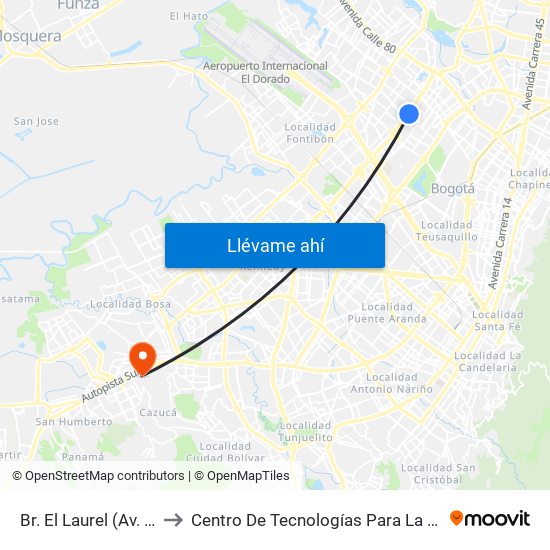 Br. El Laurel (Av. Boyacá - Cl 67) (A) to Centro De Tecnologías Para La Construcción Y La Madera (Sena) map