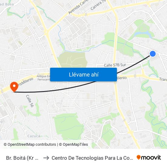 Br. Boitá (Kr 72j - Cl 47 Sur) to Centro De Tecnologías Para La Construcción Y La Madera (Sena) map