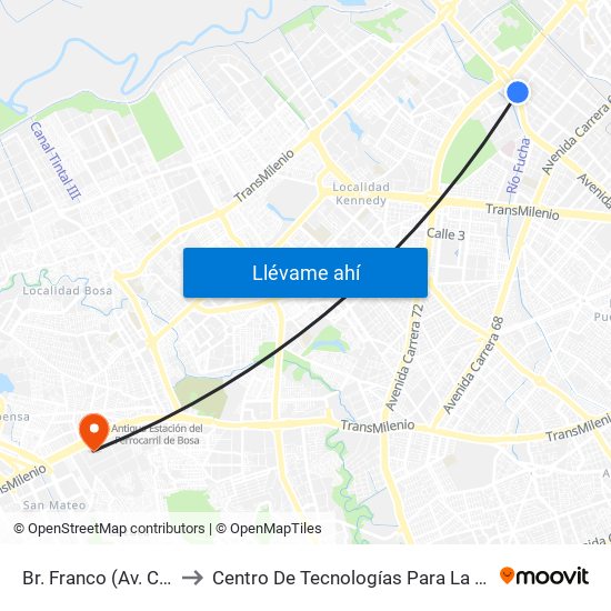 Br. Franco (Av. Centenario - Kr 69b) to Centro De Tecnologías Para La Construcción Y La Madera (Sena) map