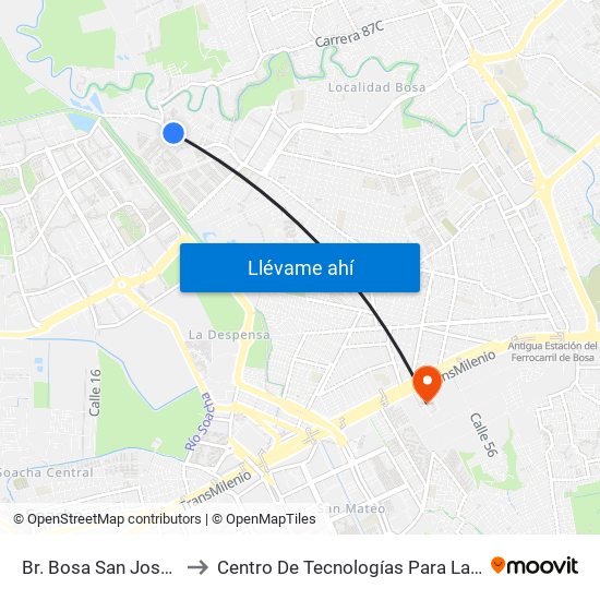 Br. Bosa San José (Kr 80i - Cl 85b Sur) to Centro De Tecnologías Para La Construcción Y La Madera (Sena) map