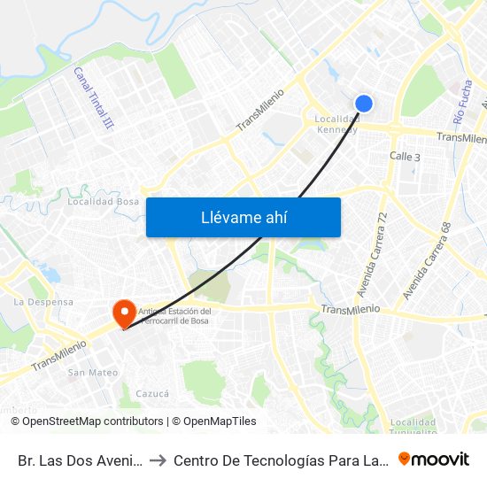 Br. Las Dos Avenidas (Tv 78c - Dg 7a) to Centro De Tecnologías Para La Construcción Y La Madera (Sena) map