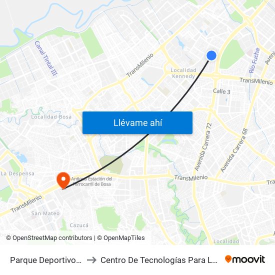 Parque Deportivo Castilla (Ac 8 - Kr 73) to Centro De Tecnologías Para La Construcción Y La Madera (Sena) map