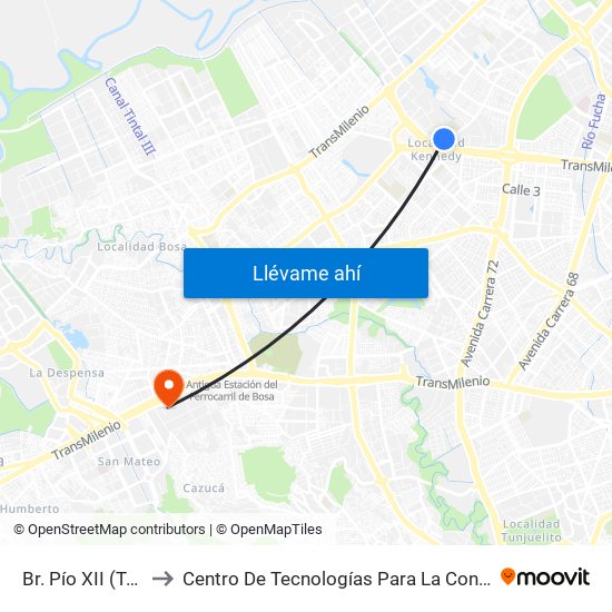 Br. Pío XII (Tv 78c - Cl 6a) to Centro De Tecnologías Para La Construcción Y La Madera (Sena) map