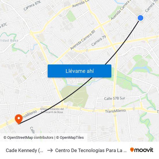 Cade Kennedy (Kr 78k - Cl 37a Sur) to Centro De Tecnologías Para La Construcción Y La Madera (Sena) map