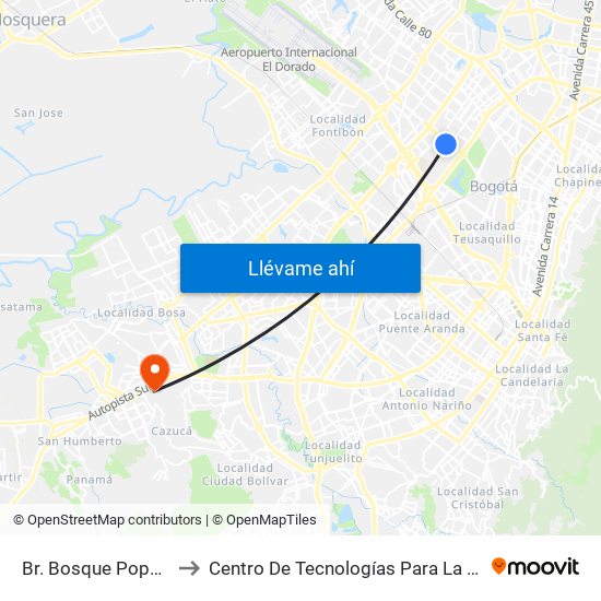 Br. Bosque Popular (Ac 63 - Kr 69f) to Centro De Tecnologías Para La Construcción Y La Madera (Sena) map