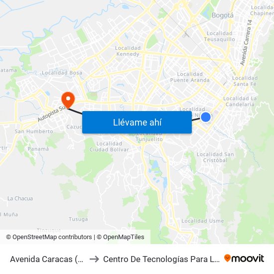 Avenida Caracas (Ac 11 Sur - Av. Caracas) to Centro De Tecnologías Para La Construcción Y La Madera (Sena) map
