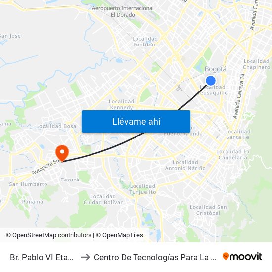 Br. Pablo VI Etapa I (Ac 53 - Ak 50) to Centro De Tecnologías Para La Construcción Y La Madera (Sena) map