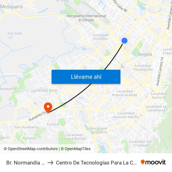 Br. Normandía (Ac 53 - Kr 71c) to Centro De Tecnologías Para La Construcción Y La Madera (Sena) map