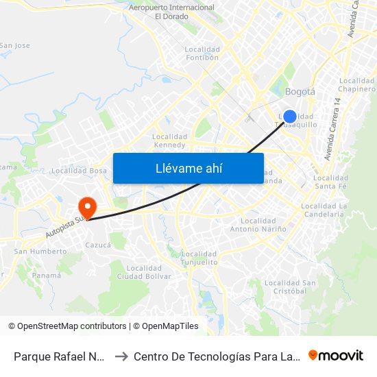 Parque Rafael Núñez (Ak 50 - Cl 44c) to Centro De Tecnologías Para La Construcción Y La Madera (Sena) map