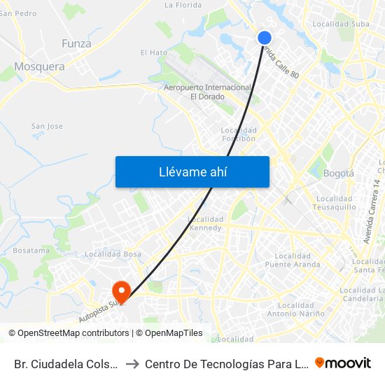 Br. Ciudadela Colsubsidio (Kr 114 - Ac 80) to Centro De Tecnologías Para La Construcción Y La Madera (Sena) map