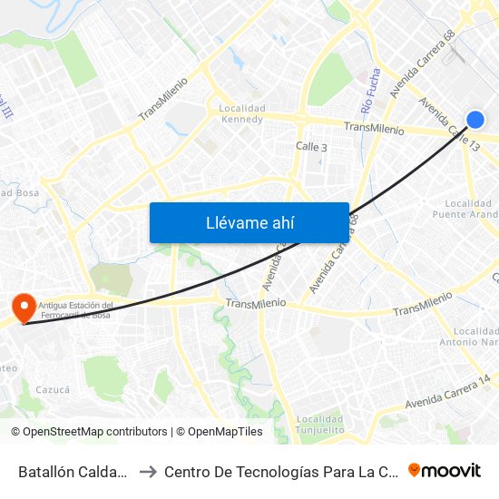 Batallón Caldas (Ak 50 - Ac 17) to Centro De Tecnologías Para La Construcción Y La Madera (Sena) map