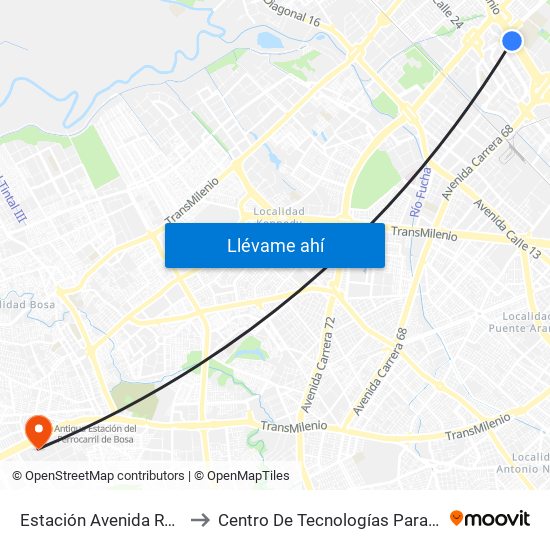 Estación Avenida Rojas (Ac 26 - Kr 69d Bis) (A) to Centro De Tecnologías Para La Construcción Y La Madera (Sena) map