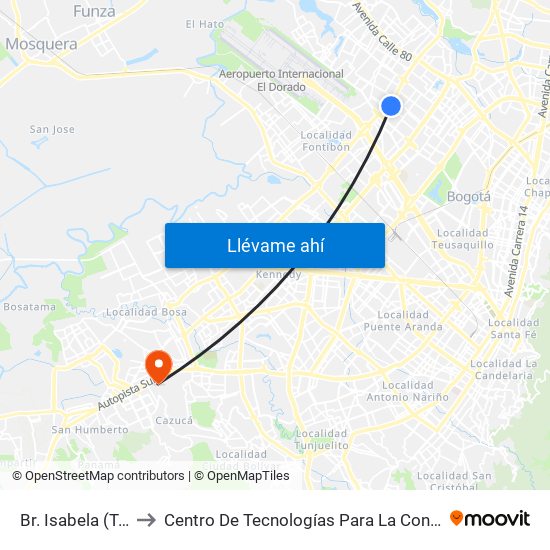 Br. Isabela (Tv 85 - Cl 64i) to Centro De Tecnologías Para La Construcción Y La Madera (Sena) map