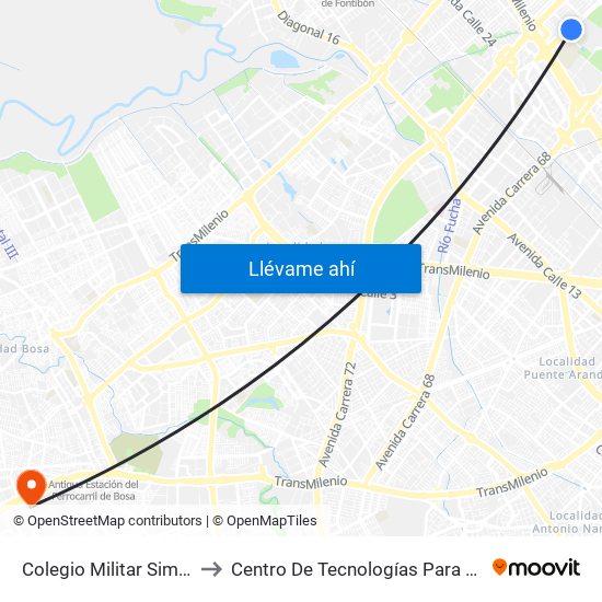 Colegio Militar Simón Bolívar (Ak 70 - Cl 51) to Centro De Tecnologías Para La Construcción Y La Madera (Sena) map