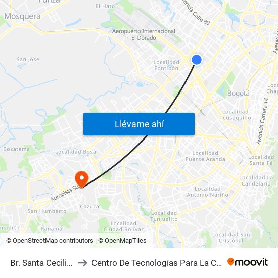 Br. Santa Cecilia (Ac 53 - Kr 78) to Centro De Tecnologías Para La Construcción Y La Madera (Sena) map