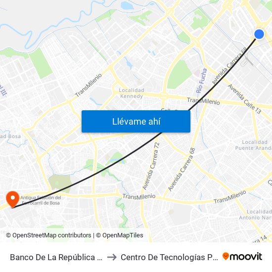 Banco De La República Central De Efectivo (Ak 68 - Ac 26) (A) to Centro De Tecnologías Para La Construcción Y La Madera (Sena) map