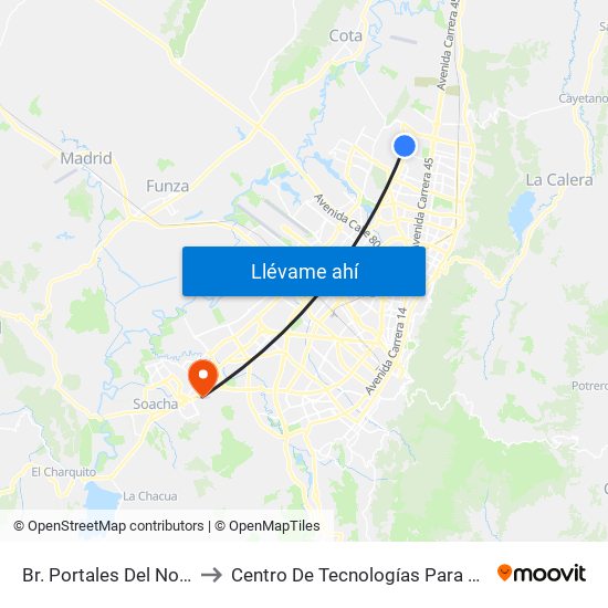 Br. Portales Del Norte (Av. Boyacá - Cl 163) to Centro De Tecnologías Para La Construcción Y La Madera (Sena) map