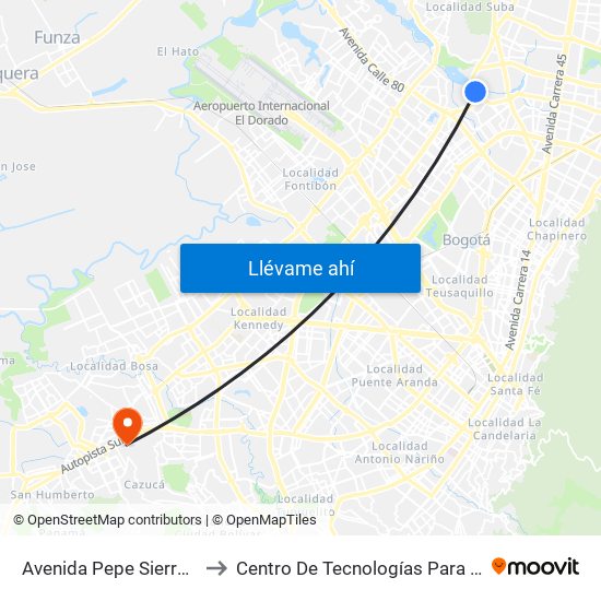 Avenida Pepe Sierra (Av. Boyacá - Cl 116a) (A) to Centro De Tecnologías Para La Construcción Y La Madera (Sena) map