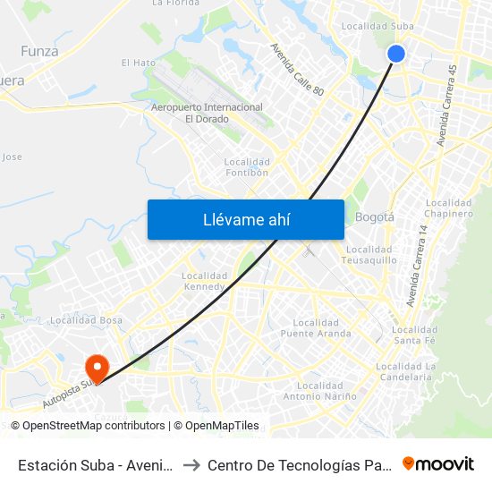 Estación Suba - Avenida Boyacá (Av. Boyacá - Cl 128b) to Centro De Tecnologías Para La Construcción Y La Madera (Sena) map