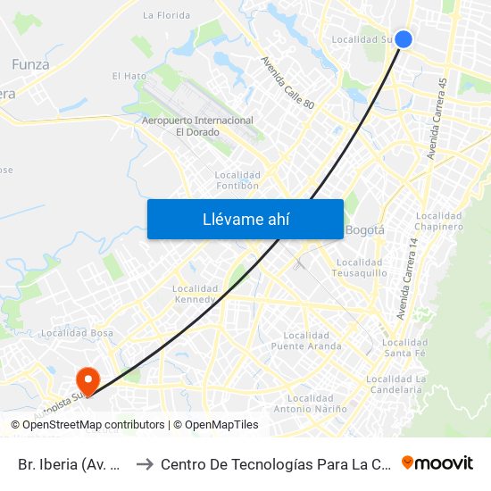 Br. Iberia (Av. Boyacá - Ac 138) to Centro De Tecnologías Para La Construcción Y La Madera (Sena) map