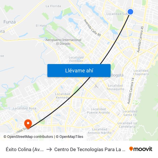 Éxito Colina (Av. Boyacá - Cl 146b) to Centro De Tecnologías Para La Construcción Y La Madera (Sena) map