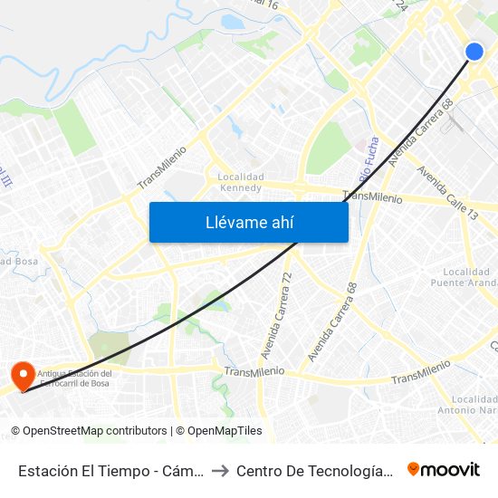 Estación El Tiempo - Cámara De Comercio De Bogotá (Ac 26 - Kr 68b Bis) to Centro De Tecnologías Para La Construcción Y La Madera (Sena) map