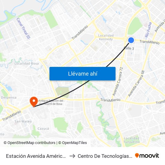 Estación Avenida Américas - Avenida Boyacá (Av. Américas - Kr 71b) (A) to Centro De Tecnologías Para La Construcción Y La Madera (Sena) map