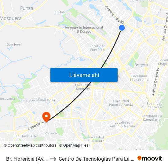 Br. Florencia (Av. C. De Cali - Cl 72b) to Centro De Tecnologías Para La Construcción Y La Madera (Sena) map