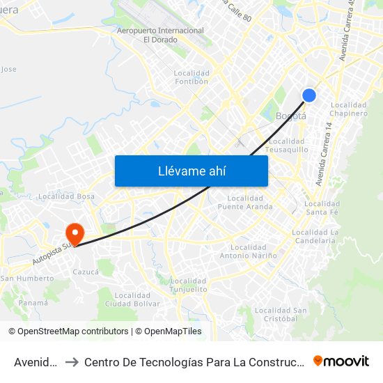 Avenida Chile to Centro De Tecnologías Para La Construcción Y La Madera (Sena) map