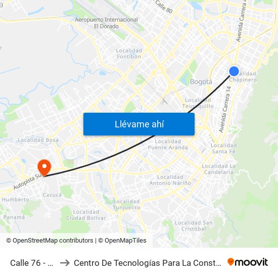 Calle 76 - San Felipe to Centro De Tecnologías Para La Construcción Y La Madera (Sena) map