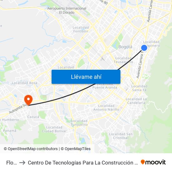 Flores to Centro De Tecnologías Para La Construcción Y La Madera (Sena) map