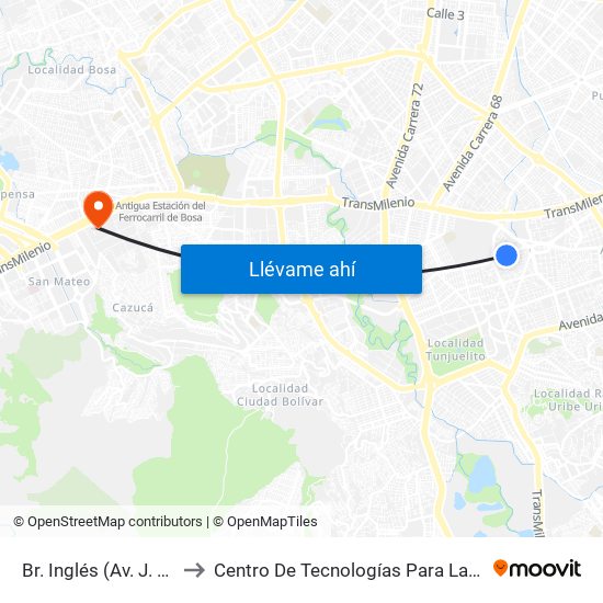 Br. Inglés (Av. J. Gaitán C. - Cl 41 Sur) to Centro De Tecnologías Para La Construcción Y La Madera (Sena) map