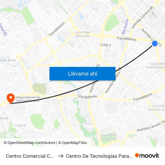 Centro Comercial Carrera (Ak 50 - Av. Américas) to Centro De Tecnologías Para La Construcción Y La Madera (Sena) map