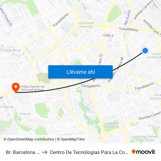 Br. Barcelona (Ak 50 - Ac 3) to Centro De Tecnologías Para La Construcción Y La Madera (Sena) map