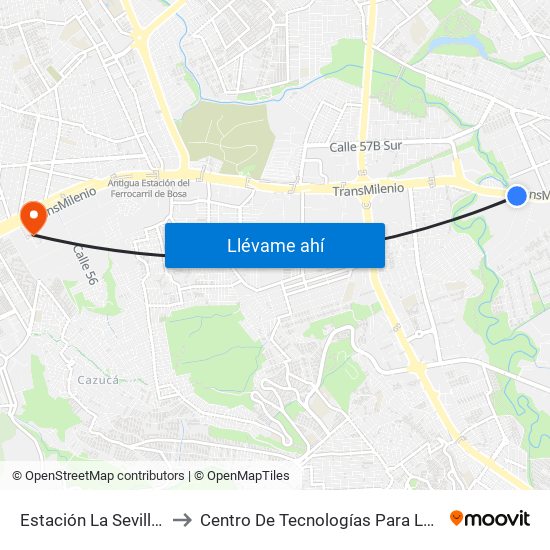 Estación La Sevillana (Auto Sur - Kr 60) to Centro De Tecnologías Para La Construcción Y La Madera (Sena) map