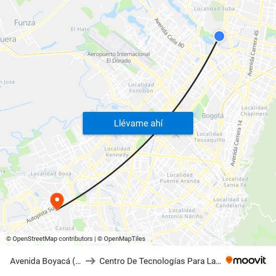 Avenida Boyacá (Ac 127 - Av. Boyacá) to Centro De Tecnologías Para La Construcción Y La Madera (Sena) map