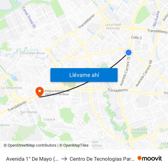 Avenida 1° De Mayo (Av. Boyacá - Av. 1 De Mayo) (A) to Centro De Tecnologías Para La Construcción Y La Madera (Sena) map