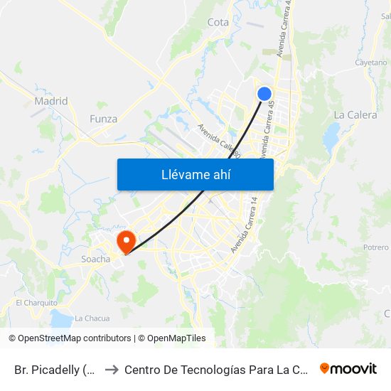 Br. Picadelly (Kr 55a - Cl 163) to Centro De Tecnologías Para La Construcción Y La Madera (Sena) map