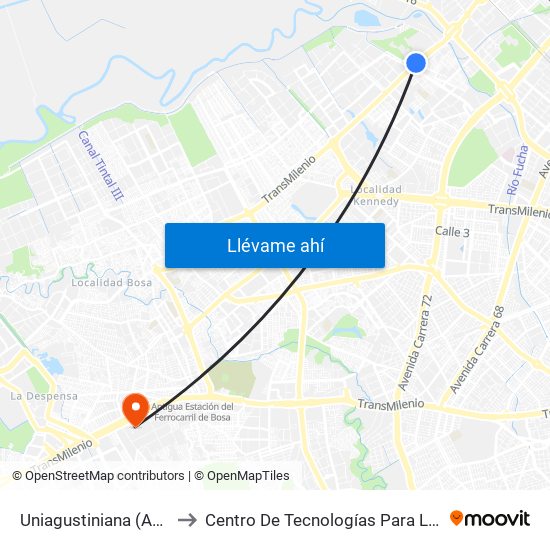 Uniagustiniana (Av. C. De Cali - Ac 12) (B) to Centro De Tecnologías Para La Construcción Y La Madera (Sena) map